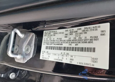 2019 Ford Escape S from USA, damaged, VIN 1FMCU0F71KUA88389